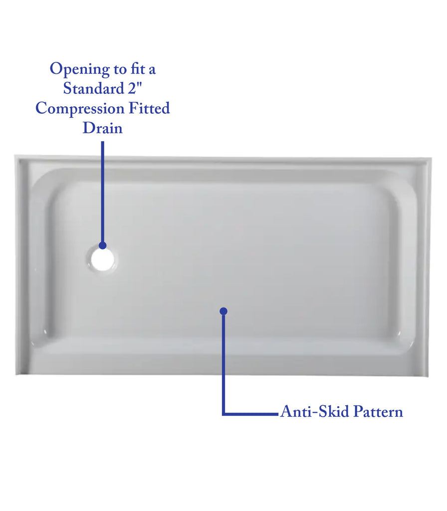 BASILOR 60" x 30" Rectangular Shower Base for alcove installation My Kind of Bath