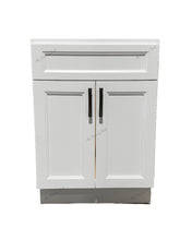 24" White solid wood vanity with two doors