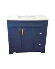36" Navy blue vanity with drawers