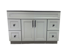 48-inch grey bathroom vanity with two drawers on each side and two cabinet doors in the middle