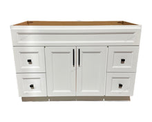 48" white solid wood bathroom vanity with four drawers and two cabinet doors
