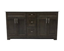 60" Double sink dark wood bathroom vanity with quartz countertop