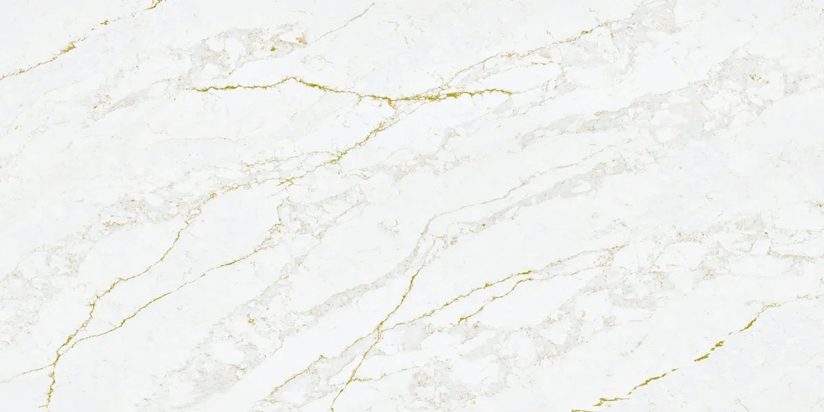 Antique Gold white quartz countertop slab with olive-gold veining
