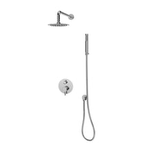 Chrome shower system with round shower head, control handle and a handheld shower 