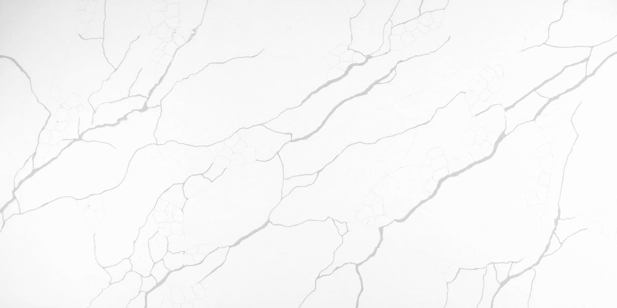 Fractal White quartz countertop slab with fine grey veining