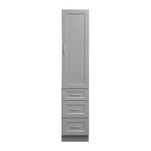 Light grey bathroom linen cabinet with three drawers