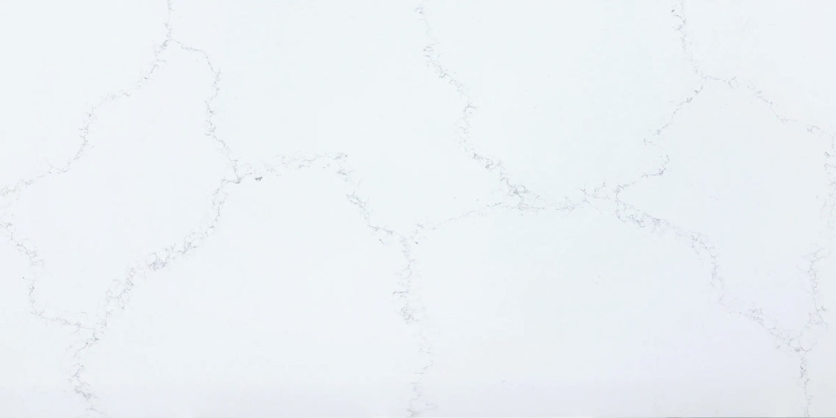 Mist Lattice white quartz countertop slab with fine grey veining