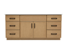 Oaklyn 72 inch solid wood single sink bathroom vanity in natural oak with quartz countertop and six drawers