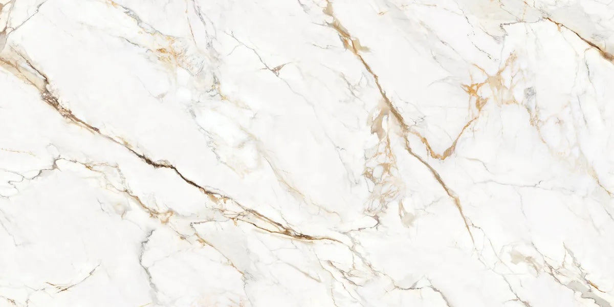 Venetian Gold white quartz countertop slab with bold gold veining