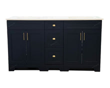 60" Black double sink bathroom vanity with drawers and quartz countertop
