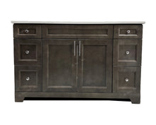 Iron Grey (Dark-stained) wood bathroom vanity with two doors and multiple drawers on each end