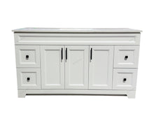 60" white solid wood bathroom vanity with quartz countertop