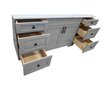 72-inch solid wood vanity with open dovetailed drawers
