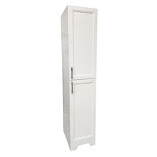 White bathroom storage unit with swing door