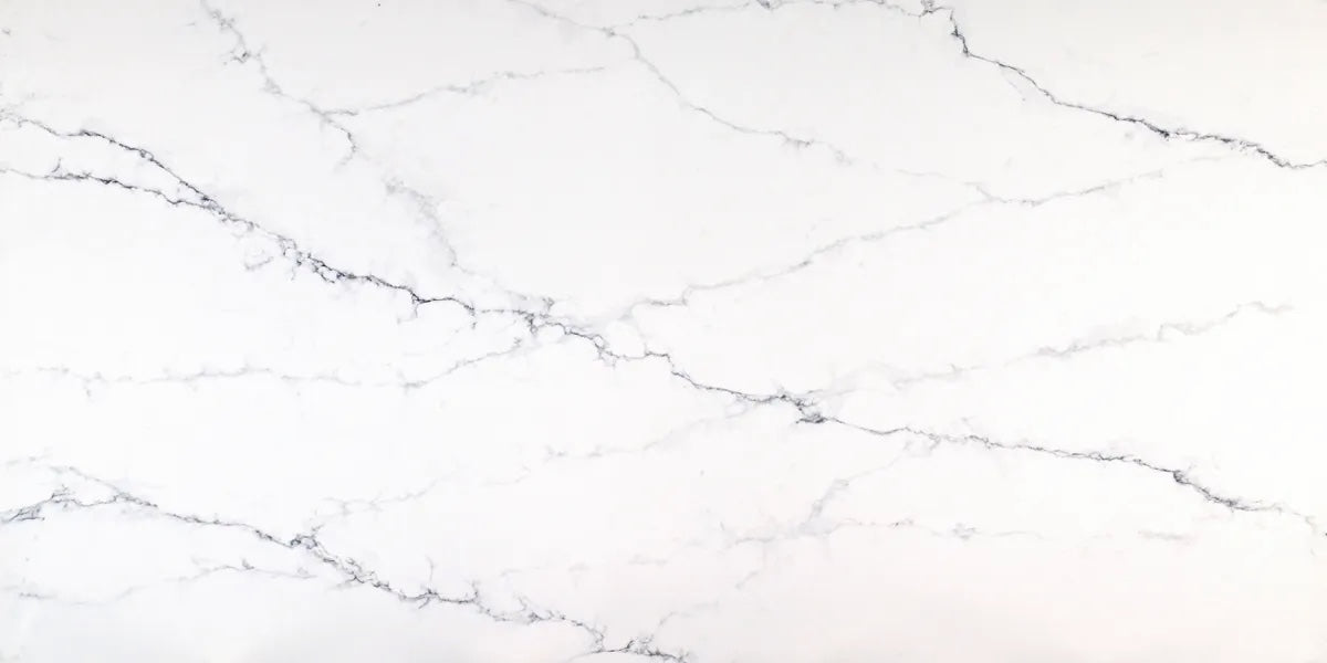 Slate Veil white quartz countertop slab with grey and charcoal veining