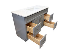 Light grey solid wood vanity for Canadian bathrooms.