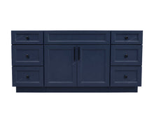 Topaz 72-inch navy blue bathroom vanity, single sink, center cabinet doors flanked by drawer banks on both sides