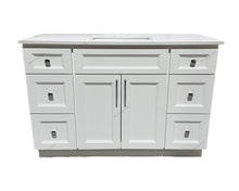48" white solid wood bathroom vanity with quartz countertop and six drawers