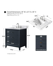 Aurora Horizon 30" Bathroom Vanity with Engineered Marble Top