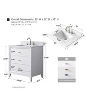 Aurora Horizon 30" Bathroom Vanity with Engineered Marble Top