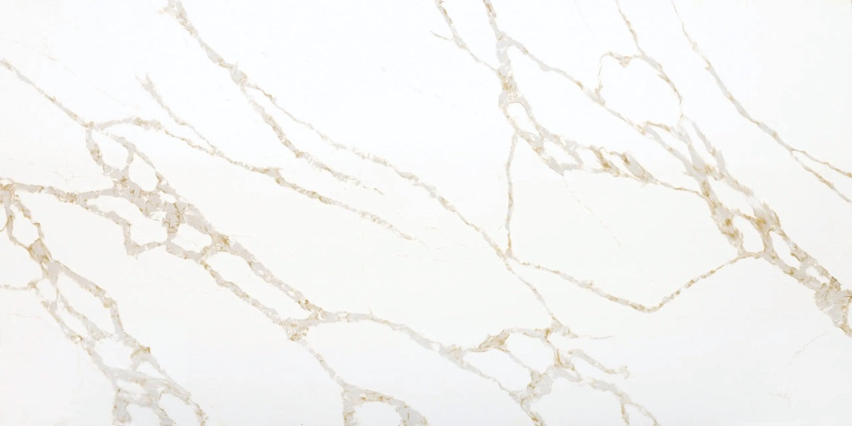Woven Lace white quartz countertop slab with beige and grey veining