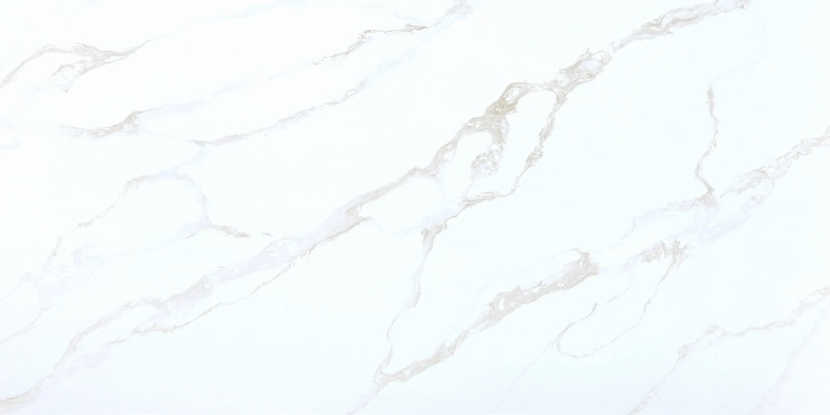Feather Tan white quartz countertop slab with tan veining