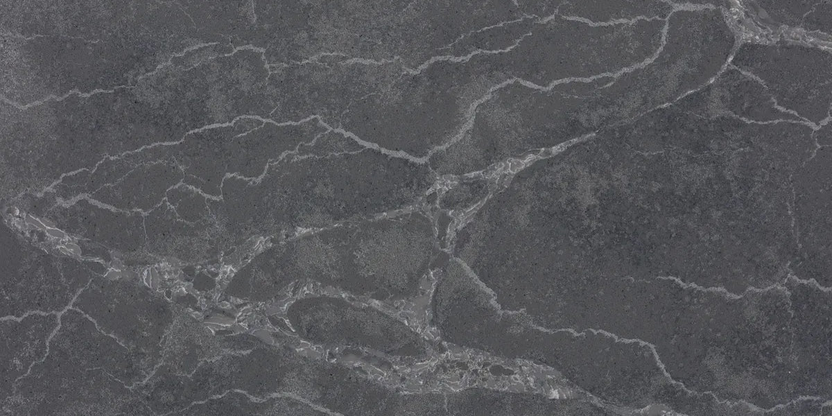 Graphite Storm grey quartz countertop slab with white veining