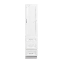 White bathroom cabinet with drawers.